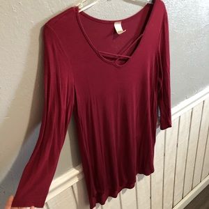 Burgundy 3/4 sleeve tee